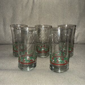 Festive Clear Glass Tumblers with Red and Green Accents